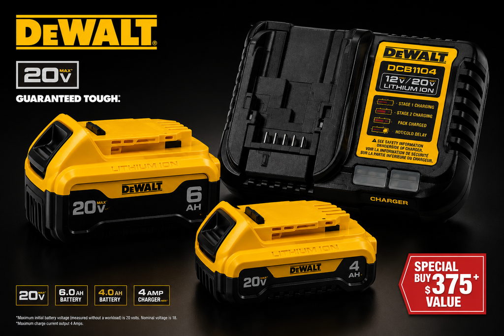 DEWALT 20V MAX Battery & Charger Kit – 6Ah Battery, 4Ah Battery & DCB1104 Charger (DCB2460C)