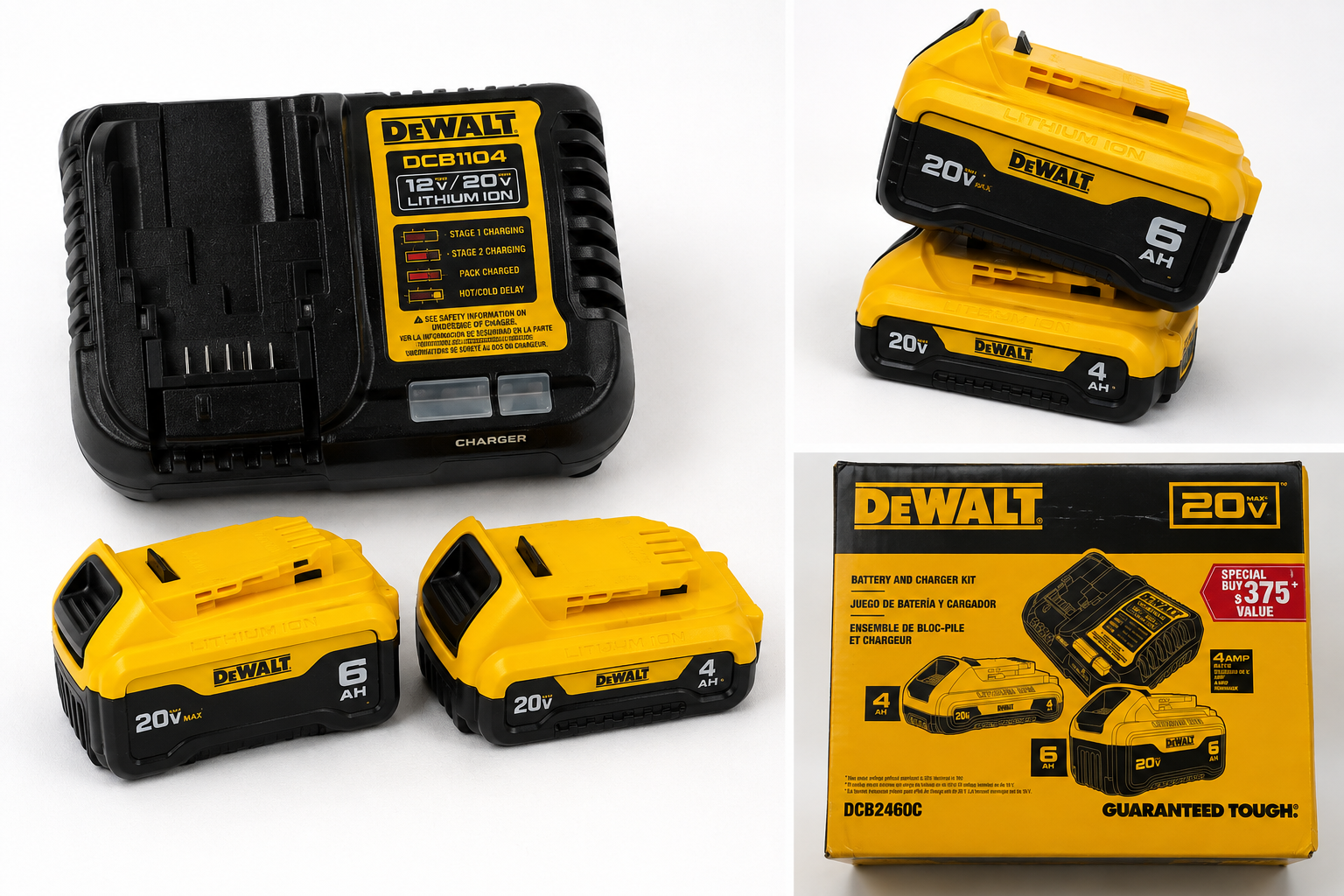 DEWALT 20V MAX Battery & Charger Kit – 6Ah Battery, 4Ah Battery & DCB1104 Charger (DCB2460C)