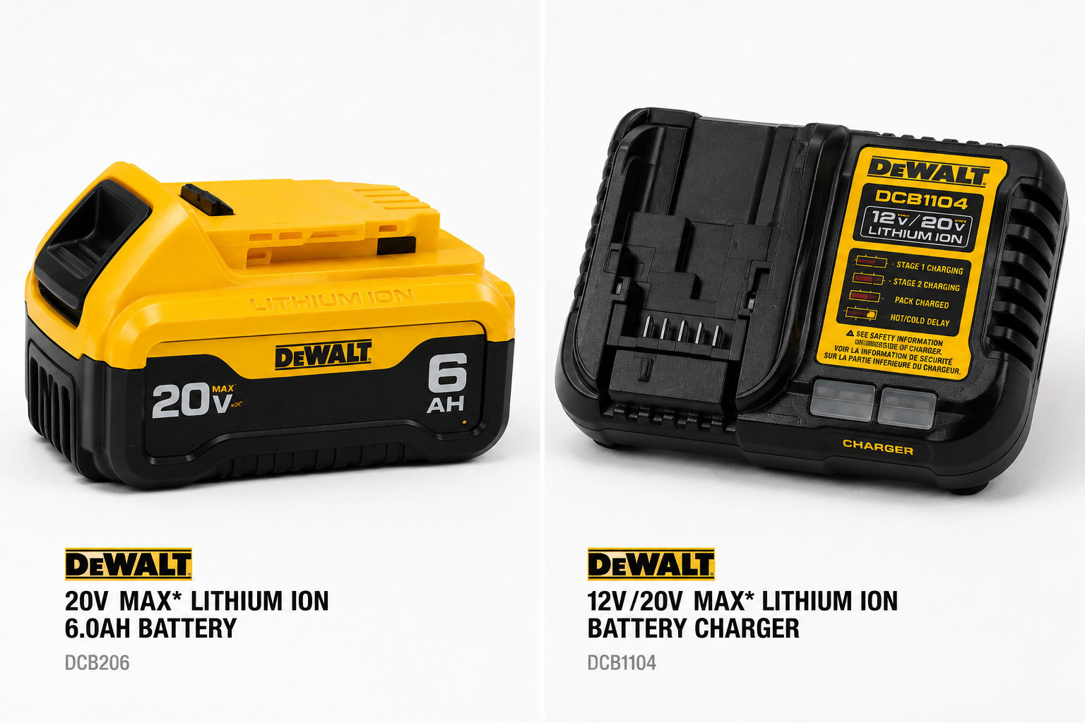 DEWALT 20V MAX Battery & Charger Kit – 6Ah Battery, 4Ah Battery & DCB1104 Charger (DCB2460C)